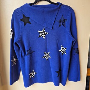 Investments Stars Print Pullover Sweater Blue Women’s Petite Size M